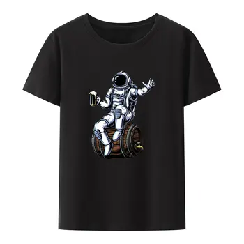 Astonaut Sörrel Illusztráció Modális Print Póló Férfi Nyáron Rövid-sleev Y2k Kreatív Hipszter Camisetas Divat Streetwear
