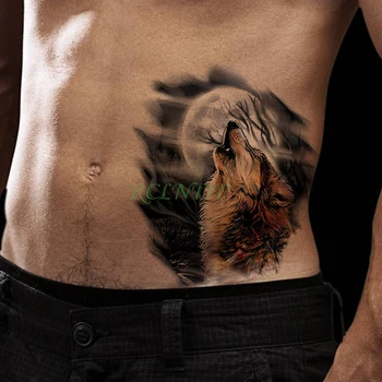 Vízálló Ideiglenes Tetoválás Matrica Farkas üvöltés Hold hamis tatto flash tetoválás tatouage temporaire nagy méretű, a nők, férfiak lány